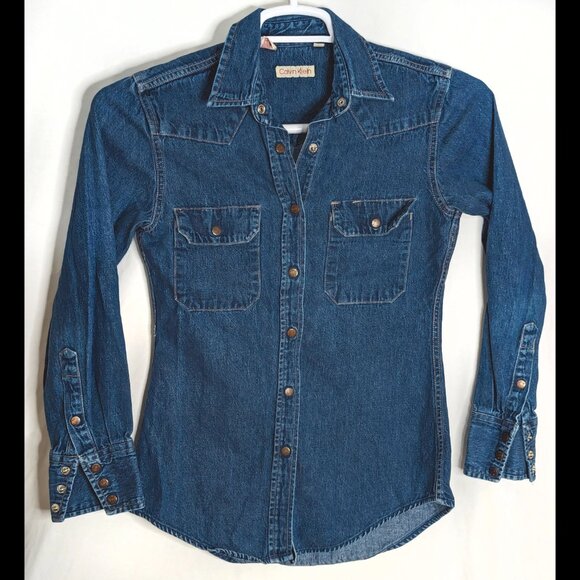 Calvin Klein Tops - Vintage 1984 CALVIN KLEIN Blue Women's Size 8 FIT Size 2 L/S Denim Cotton Shirt
